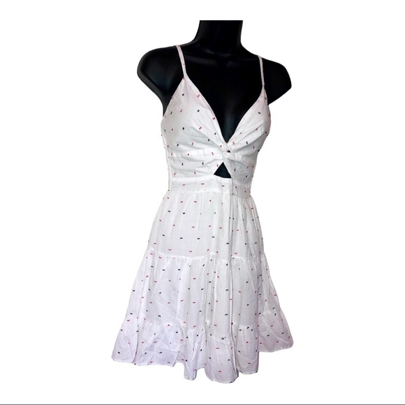 Jessica Simpson white fit and flare cutout dotted cotton mini dress size XS new - Picture 2 of 13